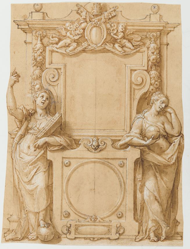 Federico ZUCCARO - A Design for a Wall Monument with a Papal Coat of Arms Flanked by Allegorical Figures | MasterArt